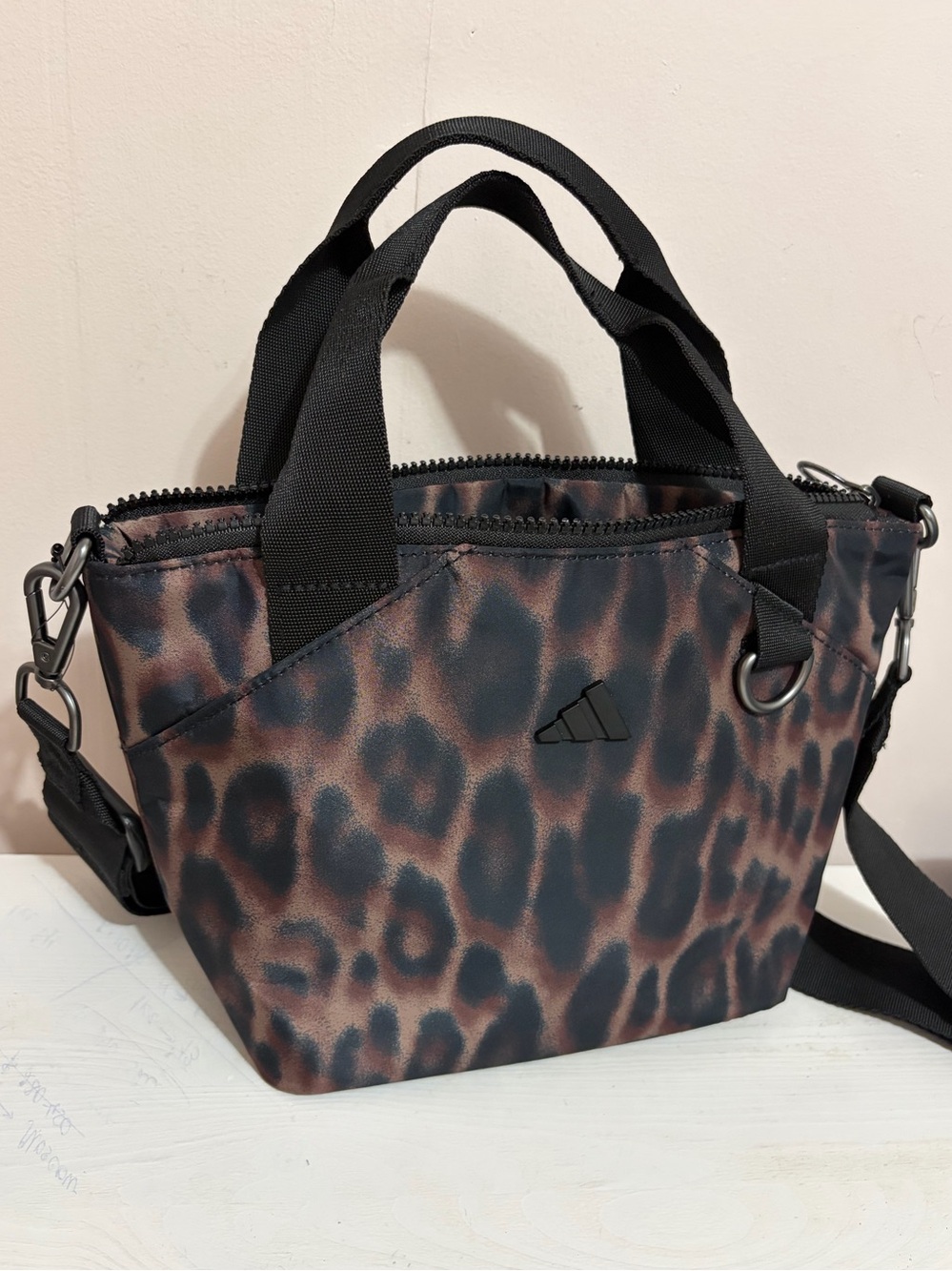 adidas Leopard Print Crossbody Mini Tote in Brown and Black